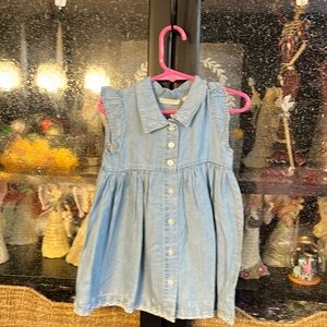 NWT 24m First Impressions denim dress with ruffled sleeves and embroidered hem.